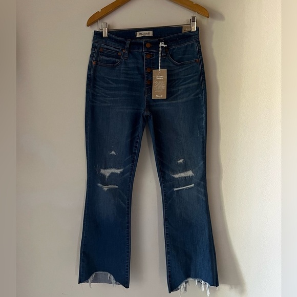 Madewell Denim - NWT Madewell Cali Demi Boot Distressed Jeans Sz 28 Raw Hem Button Fly New